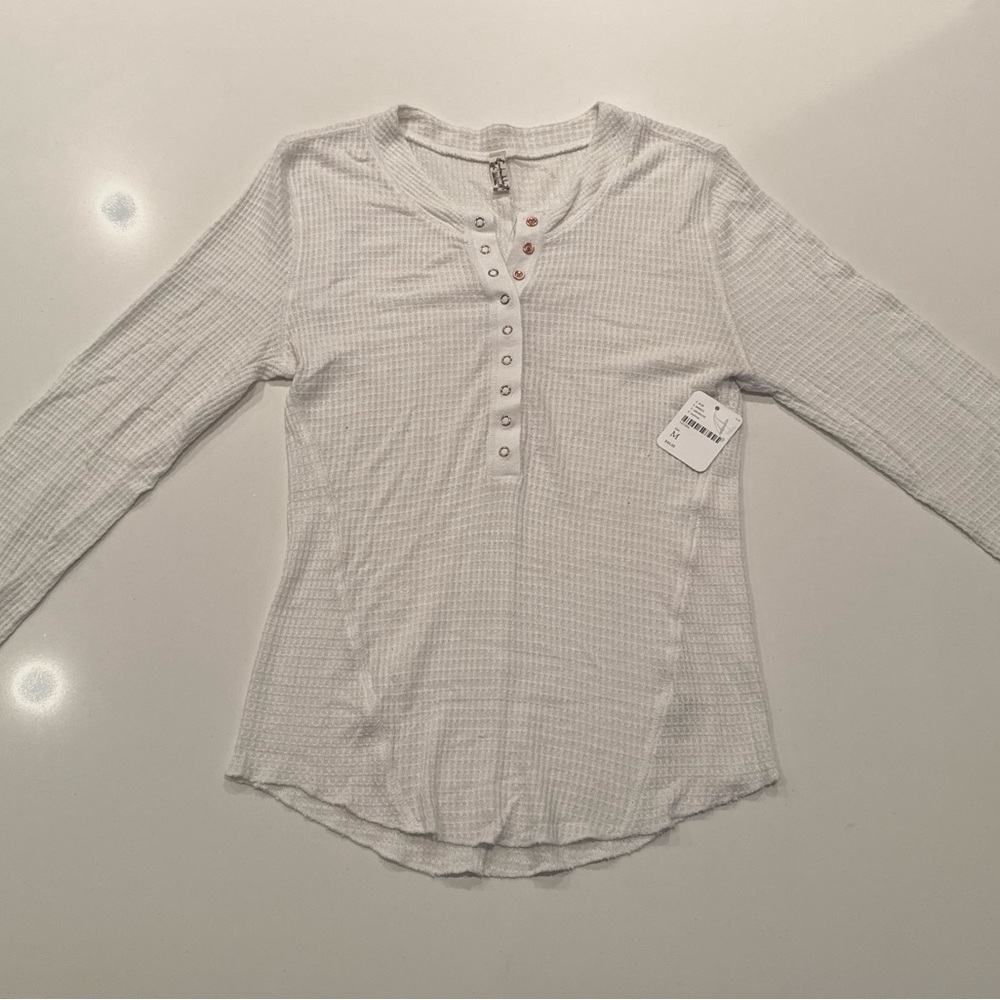 Free people Women’s White Waffle Henley Long-Sleeve Top